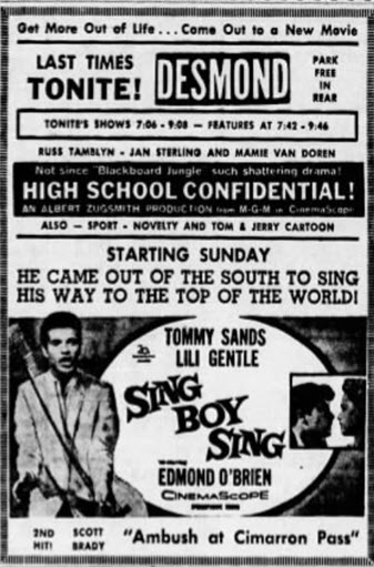 Huron Theatre - JUNE 14 1958 AD